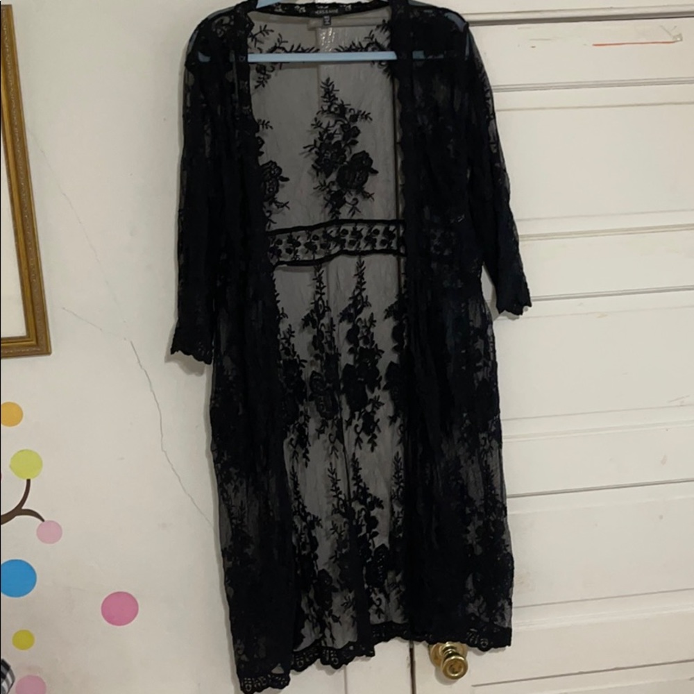 black lace/mesh long kimono/cardigan/robe
